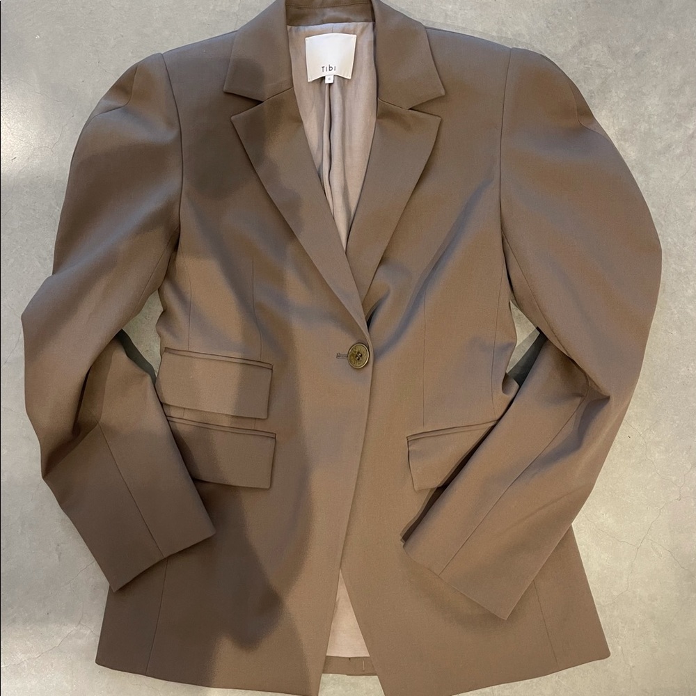 Tibi Cassius Sculpted Sleeve Blazer Taupe size 6